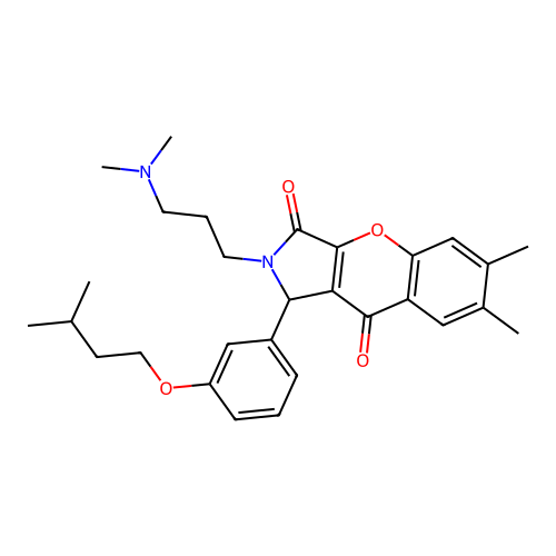 2-[3-(dimethylamino)propyl]-6,7-dimethyl-1-[3-(3-methylbutoxy)phenyl]-1,2-dihydrochromeno[2,3-c]pyrrole-3,9-dione structure