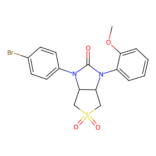 1-(4-bromophenyl)-3-(2-methoxyphenyl)tetrahydro-1H-thieno[3,4-d]imidazol-2(3H)-one 5,5-dioxide structure
