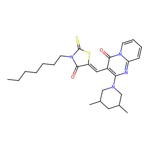 2-(3,5-dimethylpiperidin-1-yl)-3-[(Z)-(3-heptyl-4-oxo-2-thioxo-1,3-thiazolidin-5-ylidene)methyl]-4H-pyrido[1,2-a]pyrimidin-4-one structure