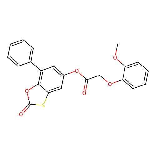 2-Oxo-7-phenyl-1,3-benzoxathiol-5-yl (2-methoxyphenoxy)acetate structure