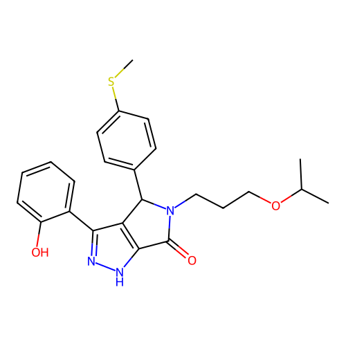 3-(2-hydroxyphenyl)-4-[4-(methylsulfanyl)phenyl]-5-[3-(propan-2-yloxy)propyl]-4,5-dihydropyrrolo[3,4-c]pyrazol-6(2H)-one structure