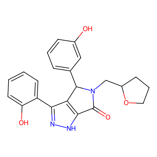 3-(2-hydroxyphenyl)-4-(3-hydroxyphenyl)-5-(tetrahydrofuran-2-ylmethyl)-4,5-dihydropyrrolo[3,4-c]pyrazol-6(2H)-one structure