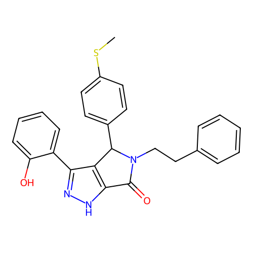 3-(2-hydroxyphenyl)-4-[4-(methylsulfanyl)phenyl]-5-(2-phenylethyl)-4,5-dihydropyrrolo[3,4-c]pyrazol-6(2H)-one structure