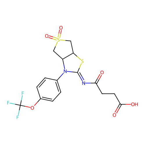 4-{[(2Z)-5,5-dioxido-3-[4-(trifluoromethoxy)phenyl]tetrahydrothieno[3,4-d][1,3]thiazol-2(3H)-ylidene]amino}-4-oxobutanoic acid structure