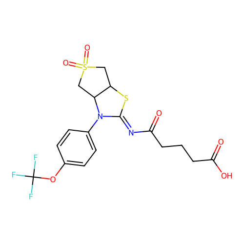 5-{[(2Z)-5,5-dioxido-3-[4-(trifluoromethoxy)phenyl]tetrahydrothieno[3,4-d][1,3]thiazol-2(3H)-ylidene]amino}-5-oxopentanoic acid structure