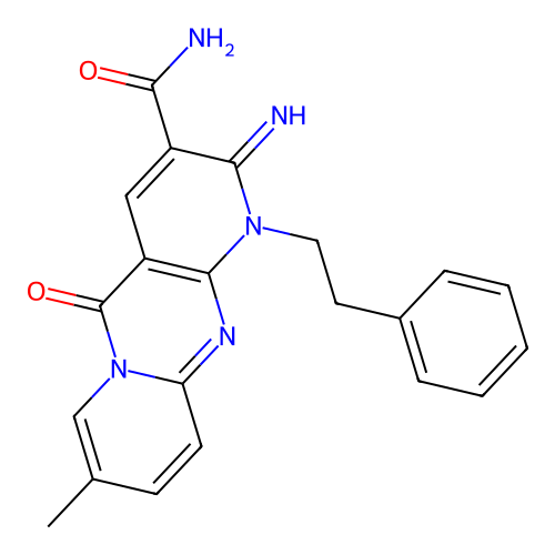 2-imino-8-methyl-5-oxo-1-(2-phenylethyl)-1,5-dihydro-2H-dipyrido[1,2-a:2',3'-d]pyrimidine-3-carboxamide structure