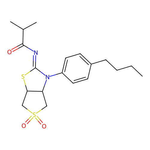 N-[(2E)-3-(4-butylphenyl)-5,5-dioxidotetrahydrothieno[3,4-d][1,3]thiazol-2(3H)-ylidene]-2-methylpropanamide structure