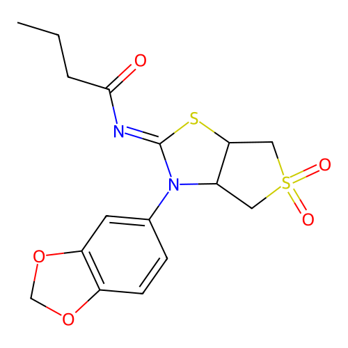 N-[(2Z)-3-(1,3-benzodioxol-5-yl)-5,5-dioxidotetrahydrothieno[3,4-d][1,3]thiazol-2(3H)-ylidene]butanamide structure