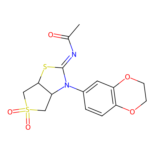 N-[(2E)-3-(2,3-dihydro-1,4-benzodioxin-6-yl)-5,5-dioxidotetrahydrothieno[3,4-d][1,3]thiazol-2(3H)-ylidene]acetamide structure