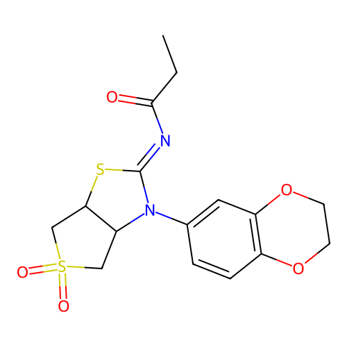 N-[(2E)-3-(2,3-dihydro-1,4-benzodioxin-6-yl)-5,5-dioxidotetrahydrothieno[3,4-d][1,3]thiazol-2(3H)-ylidene]propanamide structure