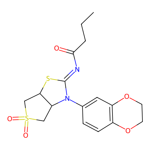 N-[(2Z)-3-(2,3-dihydro-1,4-benzodioxin-6-yl)-5,5-dioxidotetrahydrothieno[3,4-d][1,3]thiazol-2(3H)-ylidene]butanamide structure