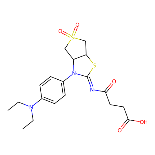 4-{[(2Z)-3-[4-(diethylamino)phenyl]-5,5-dioxidotetrahydrothieno[3,4-d][1,3]thiazol-2(3H)-ylidene]amino}-4-oxobutanoic acid structure