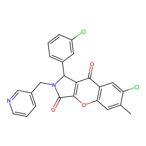 7-chloro-1-(3-chlorophenyl)-6-methyl-2-(pyridin-3-ylmethyl)-1,2-dihydrochromeno[2,3-c]pyrrole-3,9-dione structure