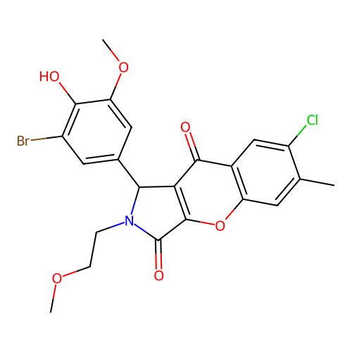 1-(3-bromo-4-hydroxy-5-methoxyphenyl)-7-chloro-2-(2-methoxyethyl)-6-methyl-1,2-dihydrochromeno[2,3-c]pyrrole-3,9-dione structure