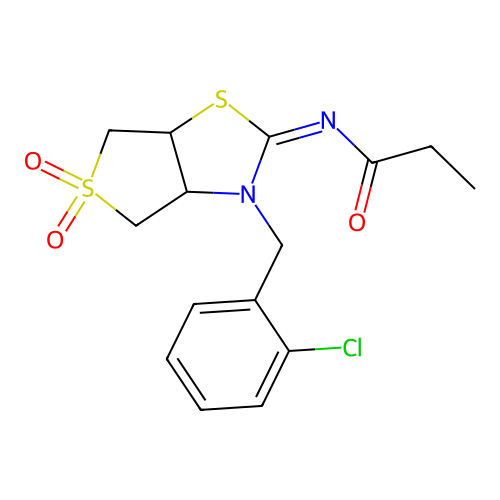 N-[(2E)-3-(2-chlorobenzyl)-5,5-dioxidotetrahydrothieno[3,4-d][1,3]thiazol-2(3H)-ylidene]propanamide structure