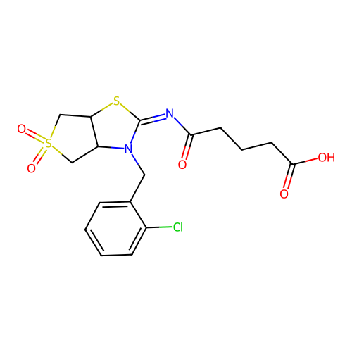 5-{[(2Z)-3-(2-chlorobenzyl)-5,5-dioxidotetrahydrothieno[3,4-d][1,3]thiazol-2(3H)-ylidene]amino}-5-oxopentanoic acid structure