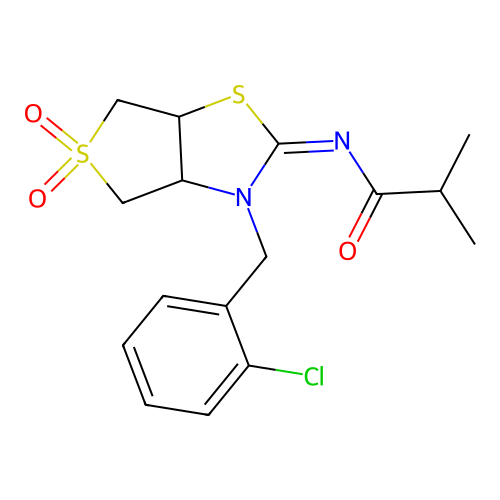 N-[(2Z)-3-(2-chlorobenzyl)-5,5-dioxidotetrahydrothieno[3,4-d][1,3]thiazol-2(3H)-ylidene]-2-methylpropanamide structure