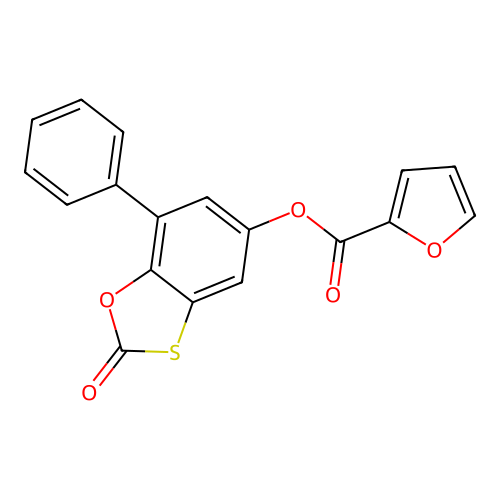 2-Oxo-7-phenyl-1,3-benzoxathiol-5-yl furan-2-carboxylate structure