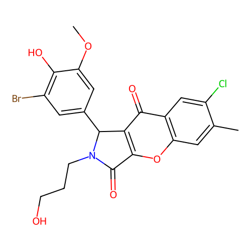 1-(3-bromo-4-hydroxy-5-methoxyphenyl)-7-chloro-2-(3-hydroxypropyl)-6-methyl-1,2-dihydrochromeno[2,3-c]pyrrole-3,9-dione structure