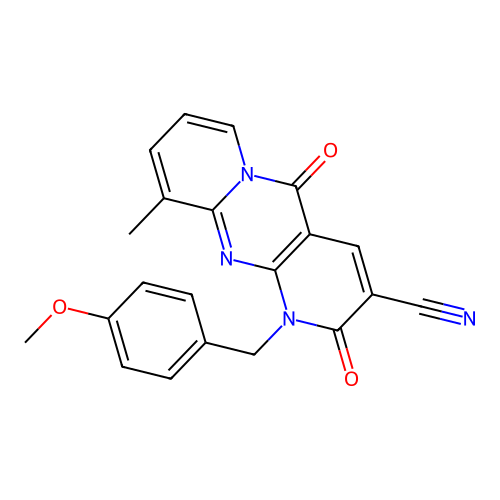 1-(4-methoxybenzyl)-10-methyl-2,5-dioxo-1,5-dihydro-2H-dipyrido[1,2-a:2',3'-d]pyrimidine-3-carbonitrile structure