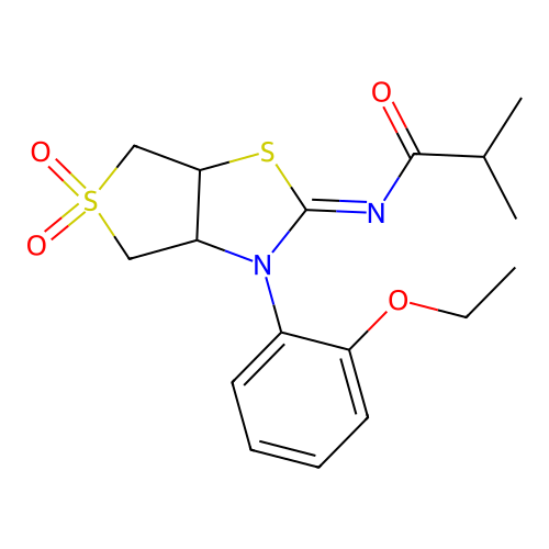 N-[(2Z)-3-(2-ethoxyphenyl)-5,5-dioxidotetrahydrothieno[3,4-d][1,3]thiazol-2(3H)-ylidene]-2-methylpropanamide structure