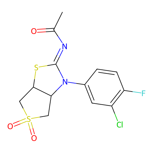 N-[(2Z)-3-(3-chloro-4-fluorophenyl)-5,5-dioxidotetrahydrothieno[3,4-d][1,3]thiazol-2(3H)-ylidene]acetamide structure