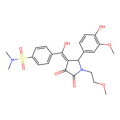 4-[4-hydroxy-2-(4-hydroxy-3-methoxyphenyl)-1-(2-methoxyethyl)-5-oxo-2,5-dihydro-1H-pyrrole-3-carbonyl]-N,N-dimethylbenzene-1-sulfonamide structure