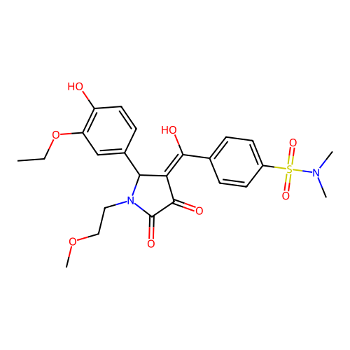 4-(2-(3-ethoxy-4-hydroxyphenyl)-4-hydroxy-1-(2-methoxyethyl)-5-oxo-2,5-dihydro-1H-pyrrole-3-carbonyl)-N,N-dimethylbenzenesulfonamide structure