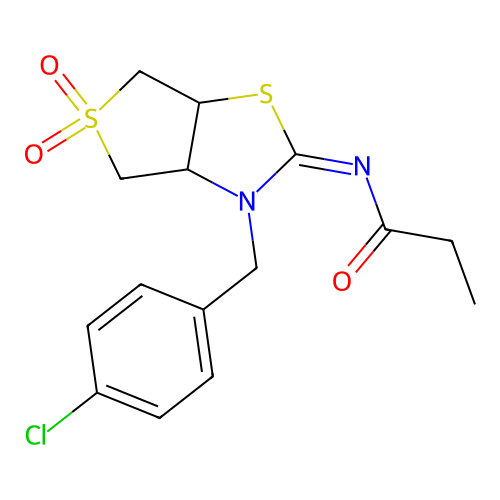 N-[(2E)-3-(4-chlorobenzyl)-5,5-dioxidotetrahydrothieno[3,4-d][1,3]thiazol-2(3H)-ylidene]propanamide structure