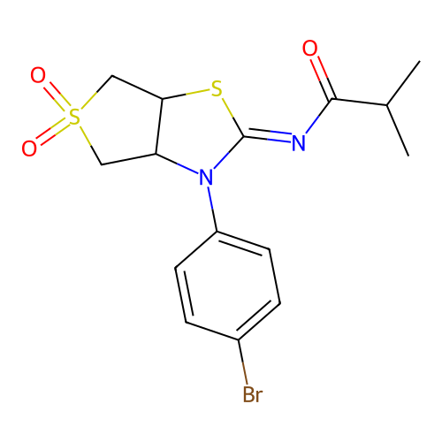 N-[(2E)-3-(4-bromophenyl)-5,5-dioxidotetrahydrothieno[3,4-d][1,3]thiazol-2(3H)-ylidene]-2-methylpropanamide structure