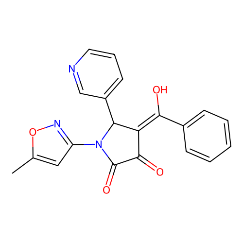 4-[hydroxy(phenyl)methylidene]-1-(5-methyl-1,2-oxazol-3-yl)-5-pyridin-3-ylpyrrolidine-2,3-dione structure