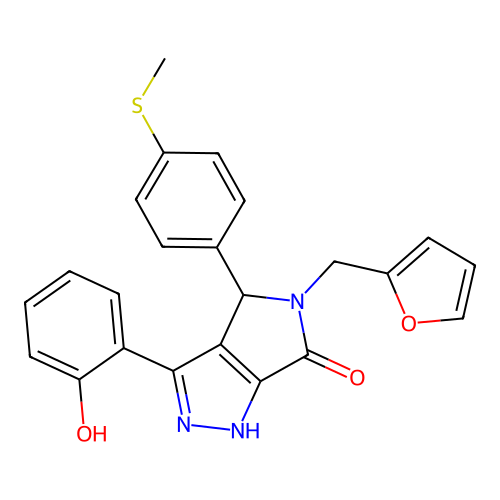 5-(furan-2-ylmethyl)-3-(2-hydroxyphenyl)-4-[4-(methylsulfanyl)phenyl]-4,5-dihydropyrrolo[3,4-c]pyrazol-6(2H)-one structure
