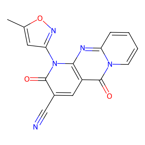 1-(5-methyl-3-isoxazolyl)-2,5-dioxo-3-dipyrido[1,2-d:3'',4''-f]pyrimidinecarbonitrile structure