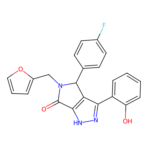 4-(4-fluorophenyl)-5-(furan-2-ylmethyl)-3-(2-hydroxyphenyl)-4,5-dihydropyrrolo[3,4-c]pyrazol-6(2H)-one structure