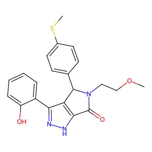 3-(2-hydroxyphenyl)-5-(2-methoxyethyl)-4-[4-(methylsulfanyl)phenyl]-4,5-dihydropyrrolo[3,4-c]pyrazol-6(2H)-one structure