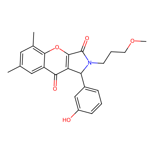 1-(3-hydroxyphenyl)-2-(3-methoxypropyl)-5,7-dimethyl-1,2-dihydrochromeno[2,3-c]pyrrole-3,9-dione structure