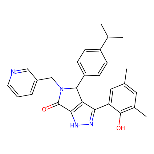 3-(2-hydroxy-3,5-dimethylphenyl)-4-[4-(propan-2-yl)phenyl]-5-(pyridin-3-ylmethyl)-4,5-dihydropyrrolo[3,4-c]pyrazol-6(2H)-one structure