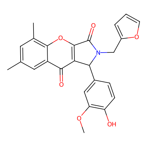 2-(furan-2-ylmethyl)-1-(4-hydroxy-3-methoxyphenyl)-5,7-dimethyl-1,2-dihydrochromeno[2,3-c]pyrrole-3,9-dione structure