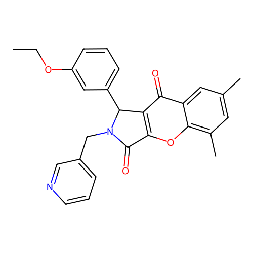 1-(3-ethoxyphenyl)-5,7-dimethyl-2-(pyridin-3-ylmethyl)-1,2-dihydrochromeno[2,3-c]pyrrole-3,9-dione structure