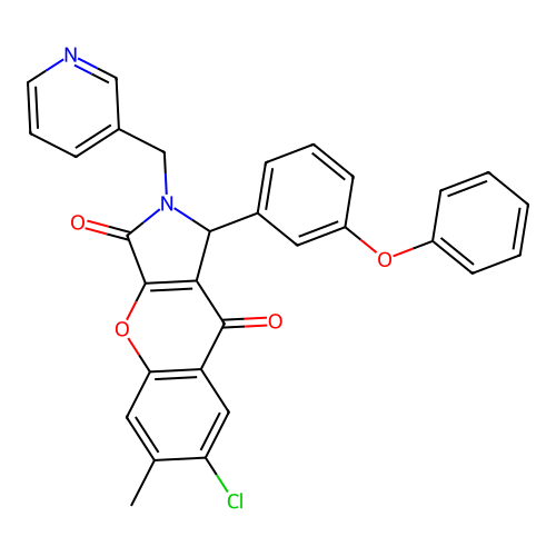 7-chloro-6-methyl-1-(3-phenoxyphenyl)-2-(pyridin-3-ylmethyl)-1,2-dihydrochromeno[2,3-c]pyrrole-3,9-dione structure