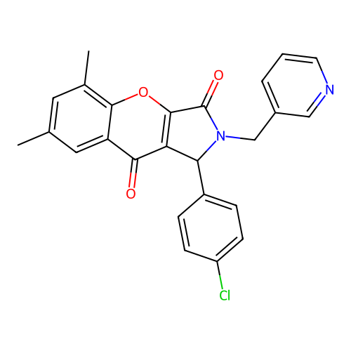 1-(4-chlorophenyl)-5,7-dimethyl-2-(pyridin-3-ylmethyl)-1,2-dihydrochromeno[2,3-c]pyrrole-3,9-dione structure