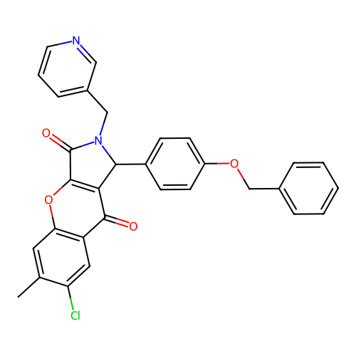 1-[4-(benzyloxy)phenyl]-7-chloro-6-methyl-2-(pyridin-3-ylmethyl)-1,2-dihydrochromeno[2,3-c]pyrrole-3,9-dione structure