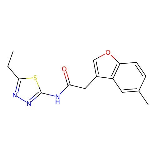 N-(5-ethyl-1,3,4-thiadiazol-2-yl)-2-(5-methyl-1-benzofuran-3-yl)acetamide structure