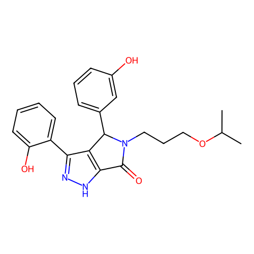 3-(2-hydroxyphenyl)-4-(3-hydroxyphenyl)-5-[3-(propan-2-yloxy)propyl]-4,5-dihydropyrrolo[3,4-c]pyrazol-6(2H)-one structure