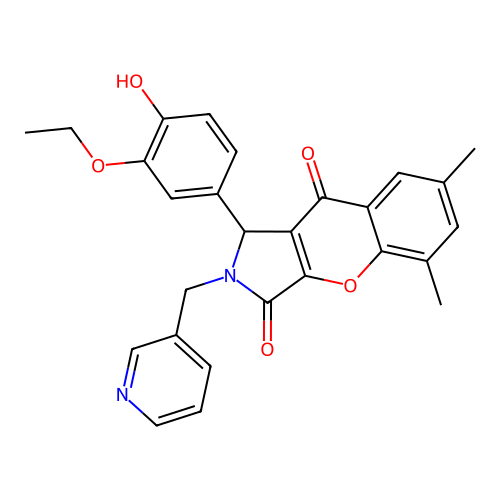 1-(3-ethoxy-4-hydroxyphenyl)-5,7-dimethyl-2-(pyridin-3-ylmethyl)-1,2-dihydrochromeno[2,3-c]pyrrole-3,9-dione structure