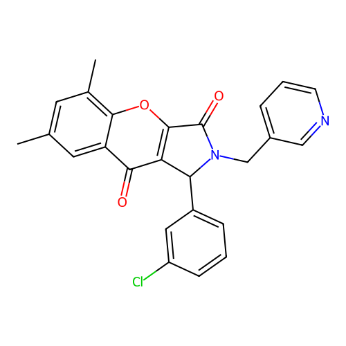 1-(3-chlorophenyl)-5,7-dimethyl-2-(pyridin-3-ylmethyl)-1,2-dihydrochromeno[2,3-c]pyrrole-3,9-dione structure