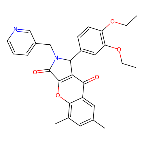 1-(3,4-diethoxyphenyl)-5,7-dimethyl-2-(pyridin-3-ylmethyl)-1,2-dihydrochromeno[2,3-c]pyrrole-3,9-dione structure