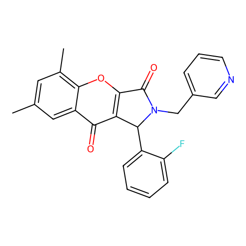 1-(2-fluorophenyl)-5,7-dimethyl-2-(pyridin-3-ylmethyl)-1,2-dihydrochromeno[2,3-c]pyrrole-3,9-dione structure