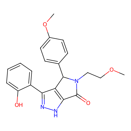 3-(2-hydroxyphenyl)-5-(2-methoxyethyl)-4-(4-methoxyphenyl)-4,5-dihydropyrrolo[3,4-c]pyrazol-6(2H)-one structure