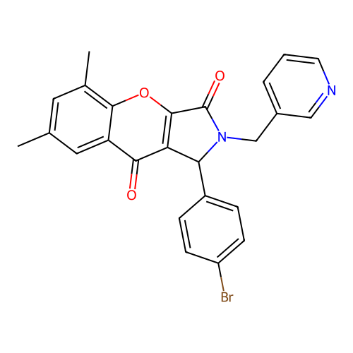 1-(4-bromophenyl)-5,7-dimethyl-2-(pyridin-3-ylmethyl)-1,2-dihydrochromeno[2,3-c]pyrrole-3,9-dione structure